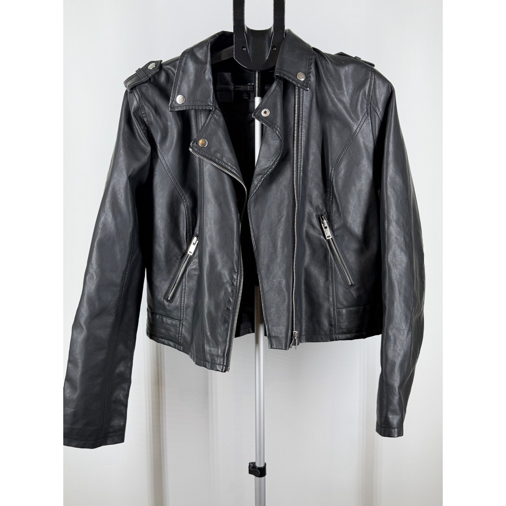 rue21 Womens XL Black Faux Leather Moto Jacket Asymmetric Zip Biker Outerwear